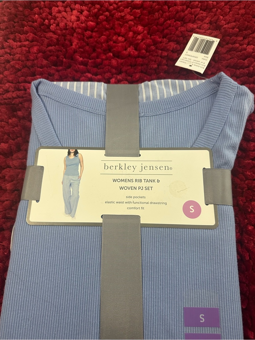 Berkley Jensen Women's Rib Tank & Woven Pajama Set - Soft Blue